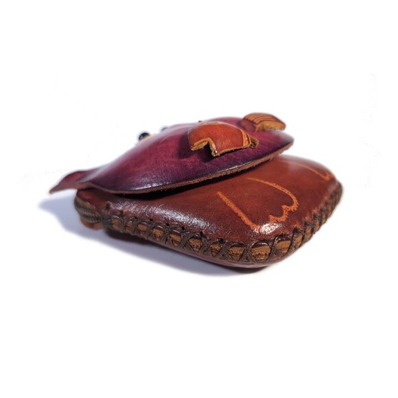 VINTAGE Leather Cat Coin Purse Hand painted, tooled  w/CLIP - Picture 4 of 7